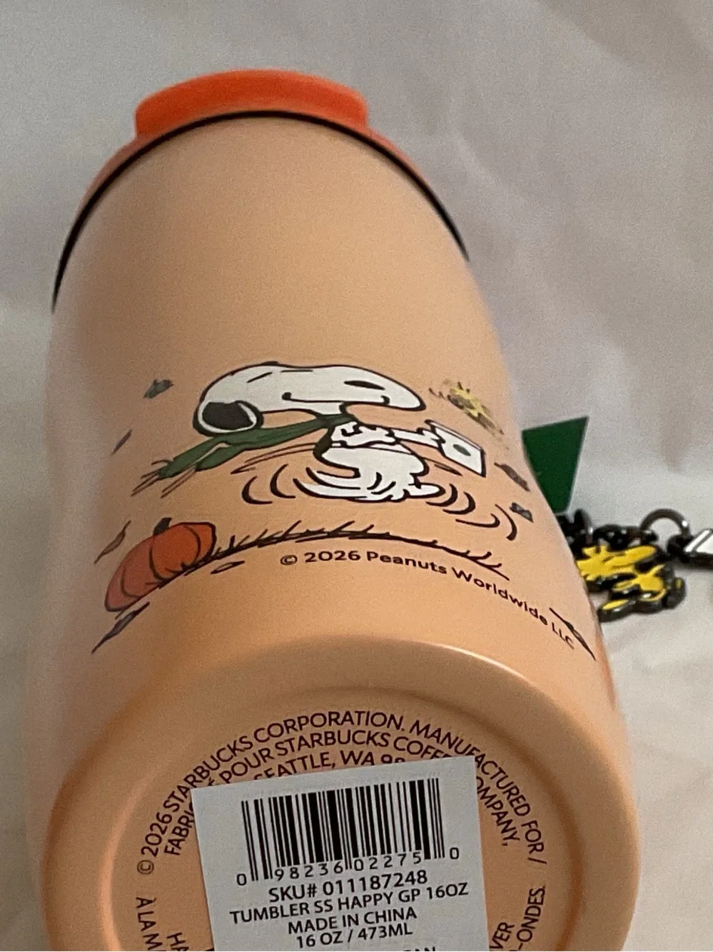 Starbucks x Peanuts Snoopy Orange Stainless Steel Insulated Tumbler New